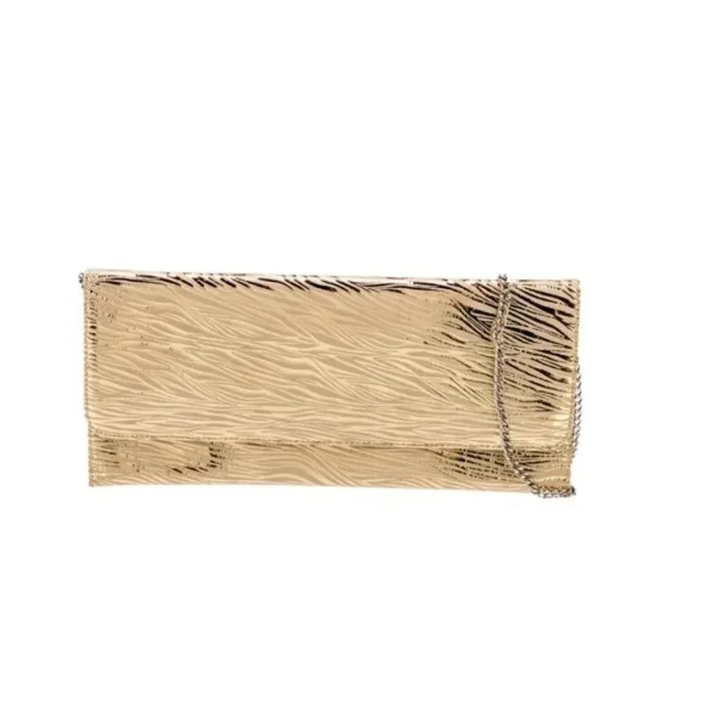 NEW Carlos Falchi Fatte A Mano Gold Metallic Zebra Print Purse Handbag